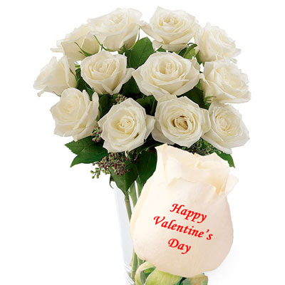 "Talking Roses (Print on Rose) (12 White Roses) - Happy Valentines Day - Click here to View more details about this Product